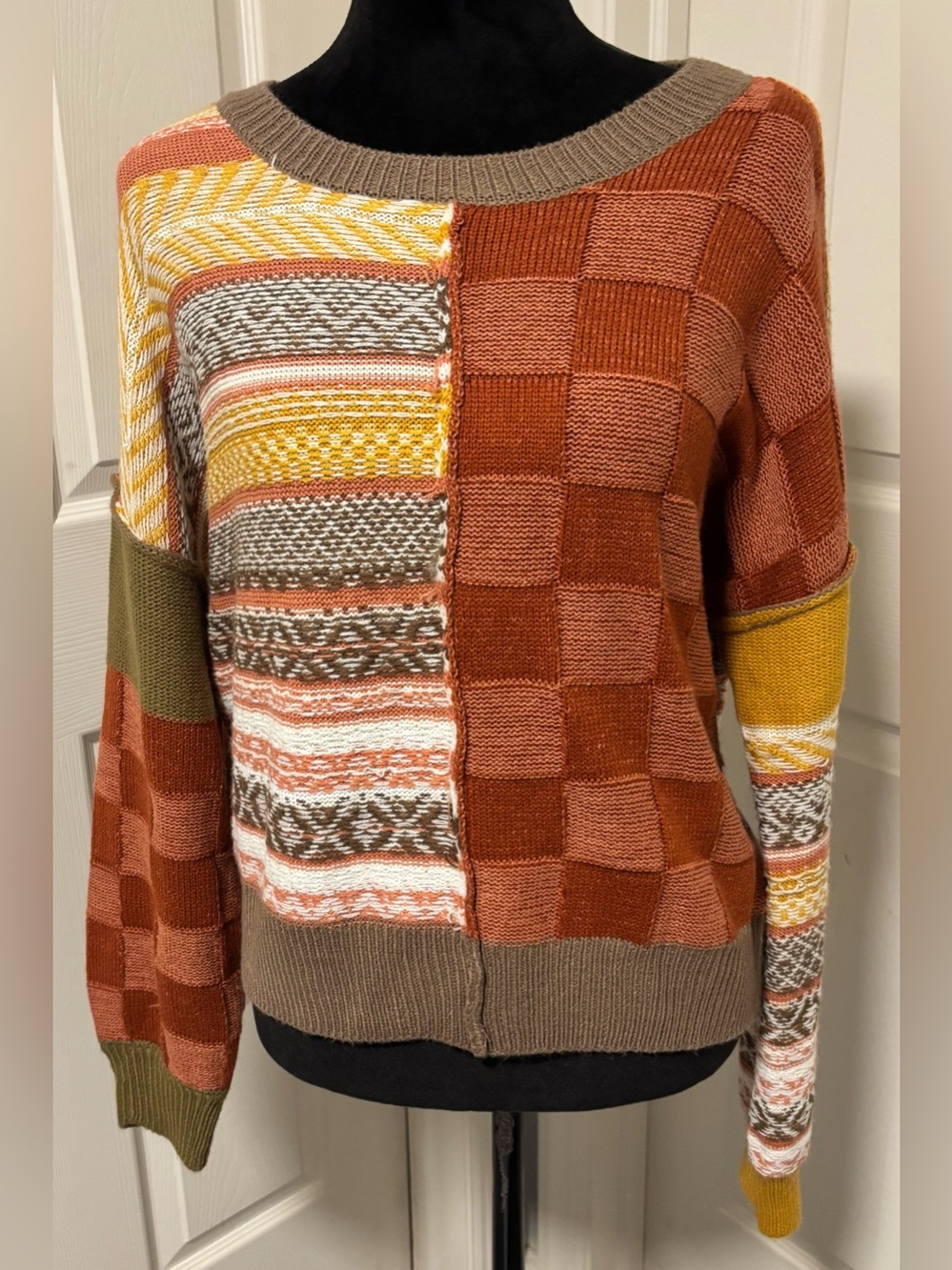 Gilded Intent Cropped Patchwork Sweater